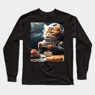 Galactic Cat Caffee, Graphic Design With Animals Long Sleeve T-Shirt